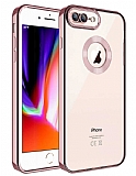 Eiroo Luxury Clear iPhone 7 Plus / 8 Plus Kamera Korumal Rose Gold Silikon Klf