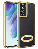 Eiroo Luxury Clear Samsung Galaxy S21 FE 5G Kamera Korumal Gold Silikon Klf