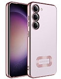 Eiroo Luxury Clear Samsung Galaxy S23 Plus Kamera Korumal Rose Gold Silikon Klf