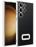 Eiroo Luxury Clear Samsung Galaxy S23 Ultra Kamera Korumal Silver Silikon Klf