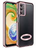 Eiroo Luxury Clear Samsung Galaxy A04S Kamera Korumal Rose Gold Silikon Klf