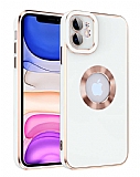 Eiroo Luxury Protection iPhone 12 Kamera Korumal Beyaz Silikon Klf