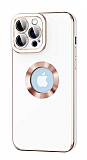 Eiroo Luxury Protection iPhone 12 Pro Max Kamera Korumal Beyaz Silikon Klf