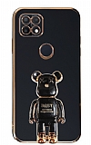 Eiroo Oppo A15 / A15s Baby Bear Standl Siyah Silikon Klf