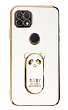 Eiroo Oppo A15 / A15s Baby Panda Standl Beyaz Silikon Klf