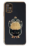 Eiroo rdek Samsung Galaxy A51 Standl Siyah Silikon Klf