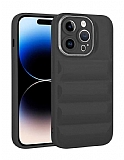 Eiroo Puffer iPhone 14 Pro Parlak Siyah Silikon Klf