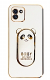 Eiroo Samsung Galaxy A03 Baby Panda Standl Beyaz Silikon Klf