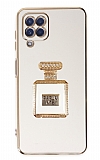 Eiroo Samsung Galaxy A12 Aynal Parfm Standl Beyaz Silikon Klf