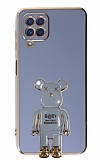 Eiroo Samsung Galaxy A12 Baby Bear Standl Mavi Silikon Klf