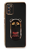 Eiroo Samsung Galaxy A03s Baby Panda Standl Siyah Silikon Klf
