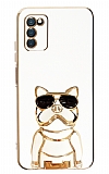 Eiroo Samsung Galaxy A03s Bulldog Standl Beyaz Silikon Klf