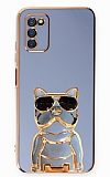 Eiroo Samsung Galaxy A03s Bulldog Standl Mavi Silikon Klf