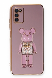 Eiroo Samsung Galaxy A03s Candy Bear Standl Mor Silikon Klf