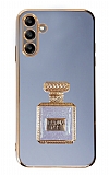 Eiroo Samsung Galaxy A04s Aynal Parfm Standl Mavi Silikon Klf