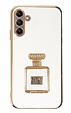 Eiroo Samsung Galaxy A04s Aynal Parfm Standl Beyaz Silikon Klf