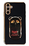 Eiroo Samsung Galaxy A04s Baby Panda Standl Siyah Silikon Klf