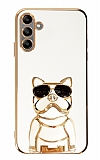 Eiroo Samsung Galaxy A04s Bulldog Standl Beyaz Silikon Klf