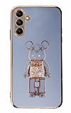 Eiroo Samsung Galaxy A04s Candy Bear Standl Mavi Silikon Klf