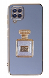 Eiroo Samsung Galaxy M12 Aynal Parfm Standl Mavi Silikon Klf