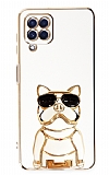 Eiroo Samsung Galaxy A12 / M12 Bulldog Standl Beyaz Silikon Klf