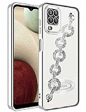 Eiroo Samsung Galaxy A12 / M12 Kamera Korumal Halka Zincirli Silver Silikon Klf