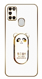 Eiroo Samsung Galaxy A21s Baby Panda Standl Beyaz Silikon Klf