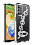 Eiroo Samsung Galaxy A24 4G Kamera Korumal Halka Zincirli Silver Silikon Klf