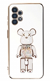 Eiroo Samsung Galaxy A33 5G Candy Bear Standl Beyaz Silikon Klf
