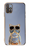 Eiroo Samsung Galaxy A51 Bulldog Standl Mavi Silikon Klf