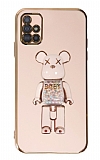 Eiroo Samsung Galaxy A51 Candy Bear Standl Pembe Silikon Klf