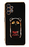 Eiroo Samsung Galaxy A52 5G Baby Panda Standl Siyah Silikon Klf