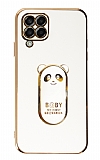 Eiroo Samsung Galaxy M32 Baby Panda Standl Beyaz Silikon Klf
