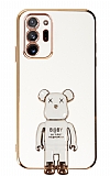 Eiroo Samsung Galaxy Note 20 Ultra Baby Bear Standl Beyaz Silikon Klf