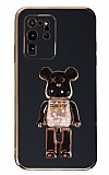 Eiroo Samsung Galaxy S20 Ultra Candy Bear Standl Siyah Silikon Klf