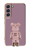 Eiroo Samsung Galaxy S21 FE 5G Baby Bear Standl Mor Silikon Klf