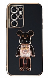 Eiroo Samsung Galaxy S21 Ultra Candy Bear Standl Siyah Silikon Klf