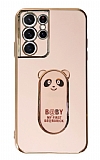 Eiroo Samsung Galaxy S21 Ultra Baby Panda Standl Pembe Silikon Klf