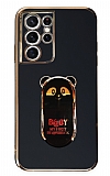 Eiroo Samsung Galaxy S21 Ultra Baby Panda Standl Siyah Silikon Klf