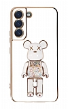 Eiroo Samsung Galaxy S22 5G Candy Bear Standl Beyaz Silikon Klf