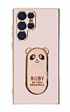 Eiroo Samsung Galaxy S22 Ultra 5G Baby Panda Standl Pembe Silikon Klf