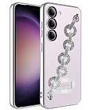 Eiroo Samsung Galaxy S23 Kamera Korumal Halka Zincirli Silver Silikon Klf
