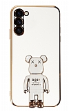 Eiroo Samsung Galaxy S23 Plus Baby Bear Standl Beyaz Silikon Klf