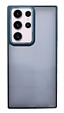 Eiroo Samsung Galaxy S23 Ultra Buzlu Silikon Lacivert Kenarl Rubber Klf