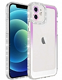 Eiroo Shimmer iPhone 12 Kamera Korumal Mor-Beyaz Silikon Klf