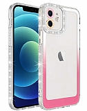 Eiroo Shimmer iPhone 12 Kamera Korumal Beyaz-Pembe Silikon Klf