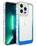 Eiroo Shimmer iPhone 12 Pro Max Kamera Korumal Yeil-Mavi Silikon Klf