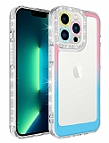 Eiroo Shimmer iPhone 13 Pro Kamera Korumal Pembe-Mavi Silikon Klf