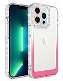 Eiroo Shimmer iPhone 13 Pro Kamera Korumal Beyaz-Pembe Silikon Klf