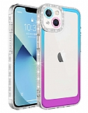 Eiroo Shimmer iPhone 14 Plus Kamera Korumal Mavi-Mor Silikon Klf